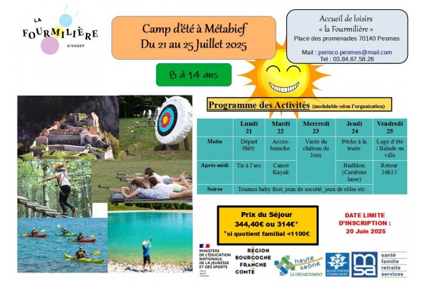CAMP D'ETE du 21 au 27 juillet 2025