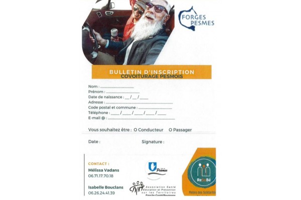 COVOITURAGE PESMOIS POUR LE THEATRE DES FORGES - BULLETIN D'INSCRIPTION